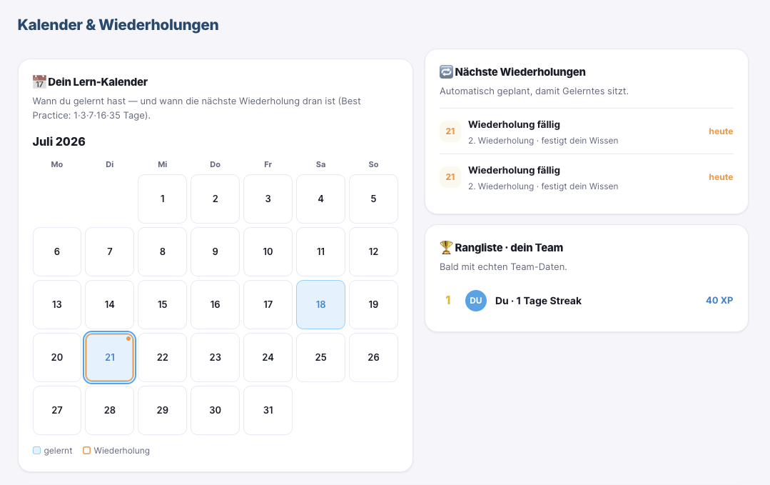 Lern-Kalender mit Wiederholungen